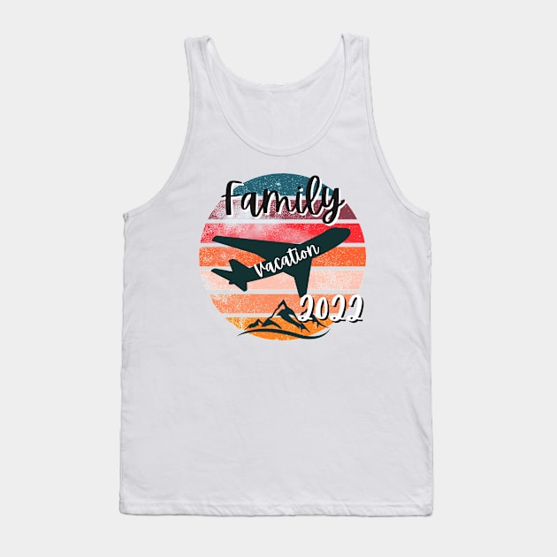 Family vacation 2022 on vintage sunset. Airplane background and mountains. Tank Top by Don’t Care Co